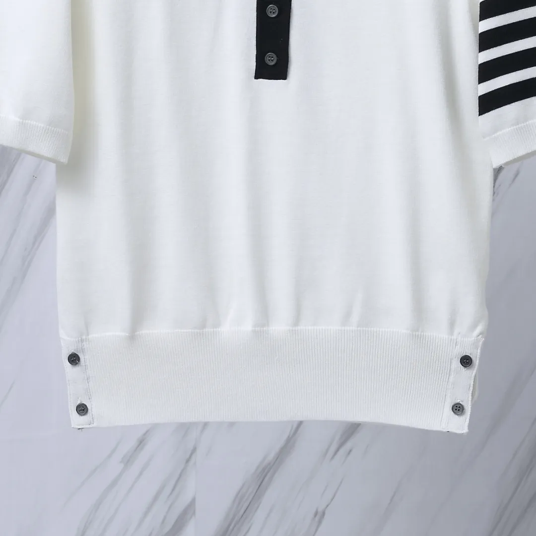 ：M 30（TB POLO ） THOM BROWNE TB POLO Classic Breathable Authentic Quality + Authentic Size：0/1/2 ：White/Navy Blue/Gray